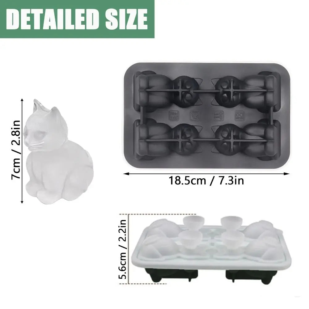 3D Cat Ice Cube Mold – BPA-Free Silicone, 4 Cavities