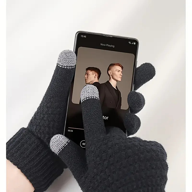 1Set Warm & Soft Winter Fleece-lined Knitted Hat, Scarves And Touch Screen Gloves 3-Piece Set ,Perfect Ear & Neck Warmer Peaceful Pleasures Health and Wellness
