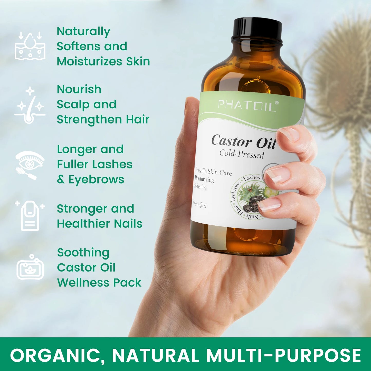 PHATOIL 118ml Organic Face Oil Natural Cold Pressed USDA Carrier Oils- Castor Oil,Jojoba,Moroccan Argan Oil,Rosehip Seed Oil Peaceful Pleasures Health and Wellness