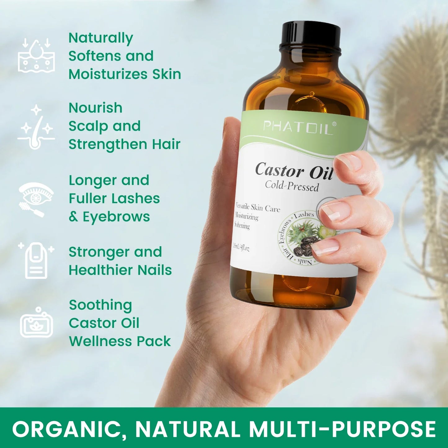 PHATOIL 118ml Organic Carrier Oil – Castor, Jojoba, Argan, Rosehip