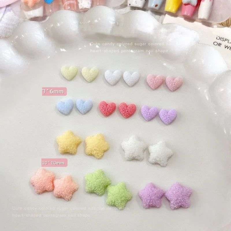 3D Frosted Heart & Star Nail Charms | 30pc Candy Resin Set