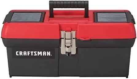 Lockable 16-Inch Tool Box with Comfort Grip Handle and Portable Tray, Red/Black Peaceful Pleasures Health and Wellness