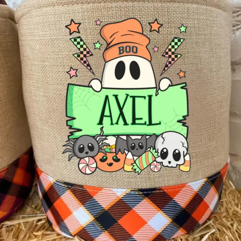 Personalized Halloween Ghost Trick-or-Treat Bucket for Kids Halloween Trick-or-Treat Bucket Peaceful Pleasures Health and Wellness