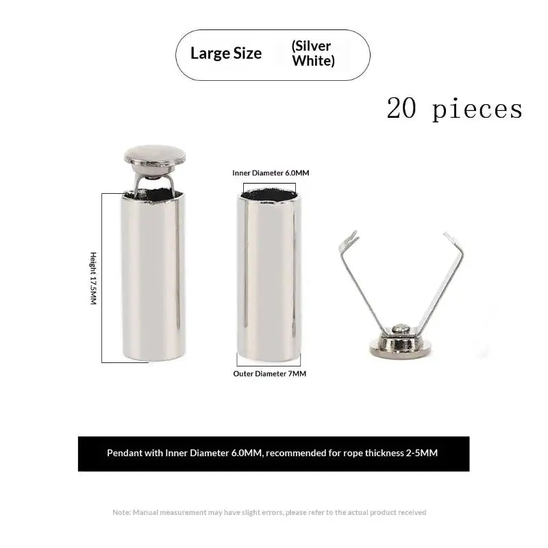 Metal Rope Ends Stopper Button Cord End Lock Cap Hanging Bell Buckle DIY Bag Shoes Garment Lanyard Accessories Peaceful Pleasures Health and Wellness Bright Silver 20pcs
