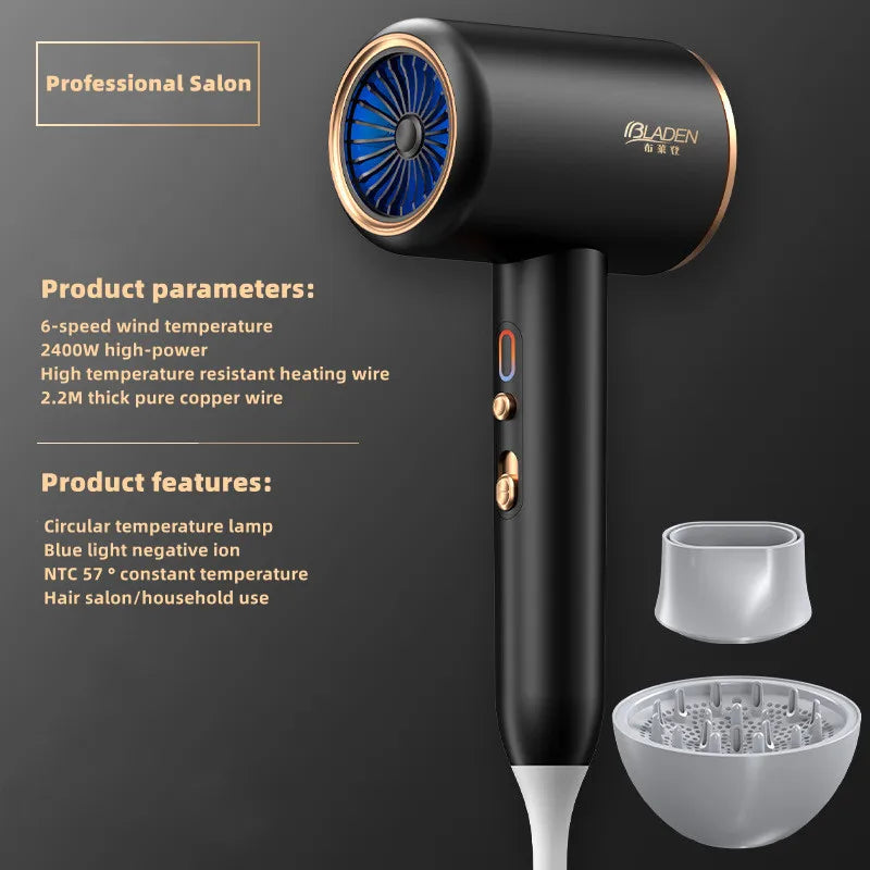 New Generation High-Speed Hair Dryer 2400W High-Power Blue Light Negative Ion Ultra Silent Recommended For Home Hair Salons Peaceful Pleasures Health and Wellness B US