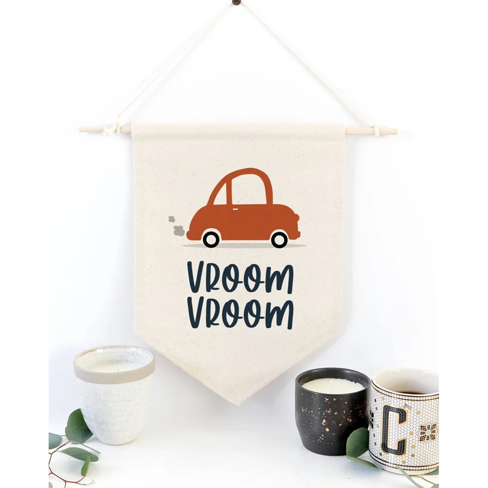 Vroom Vroom Canvas Pennant Banner – Kids Nursery Wall Decor Canvas Pennant Banner Peaceful Pleasures Health and Wellness