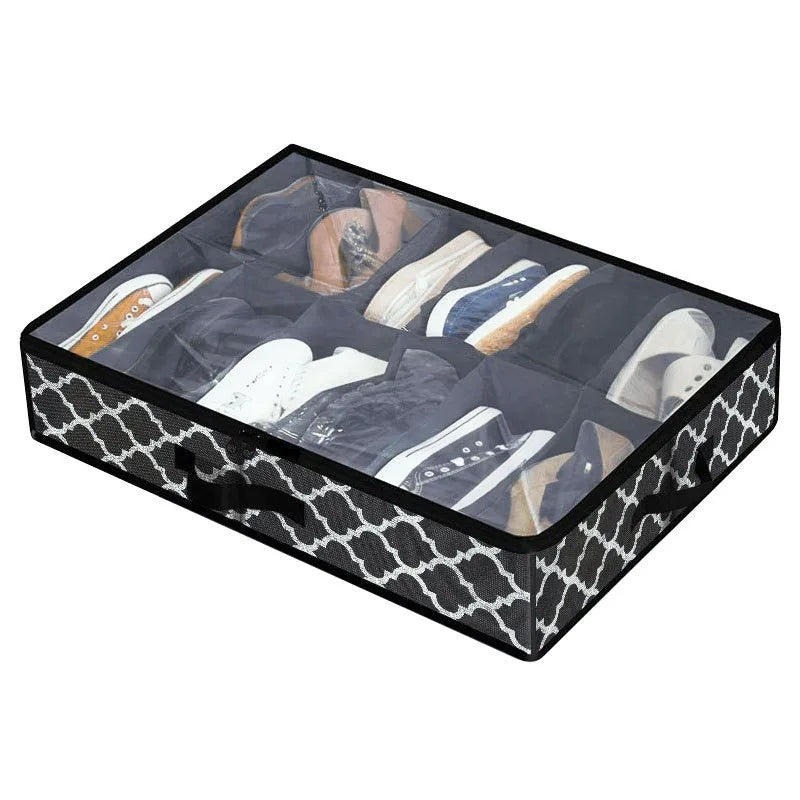 Shoe organizer, foldable, compartmentalized storage, dustproof and moisture-proof, better placement of anti-seasonal shoes Peaceful Pleasures Health and Wellness Black Print
