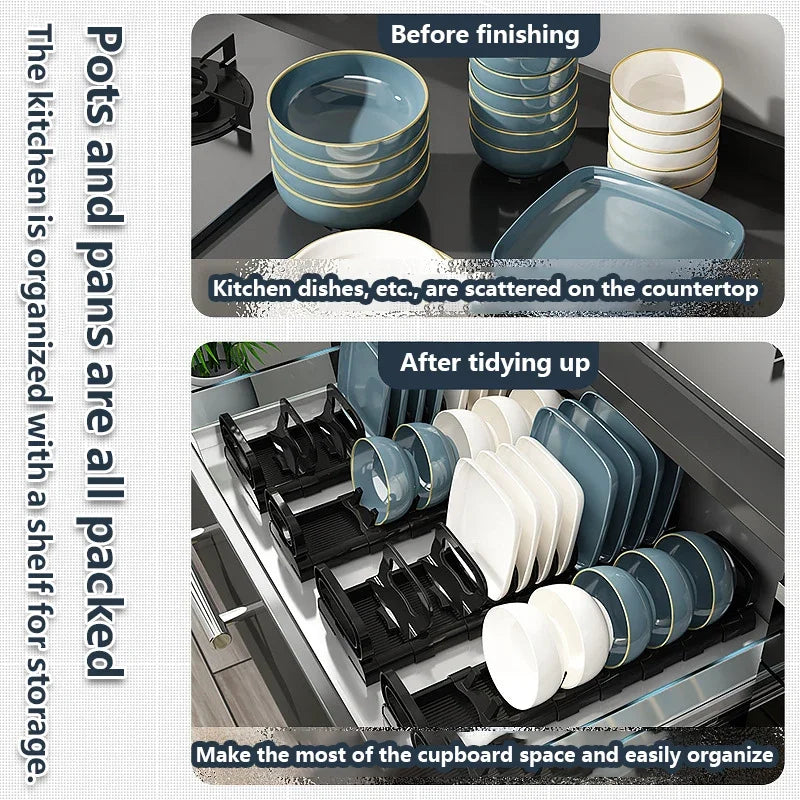Kitchen Cabinet Dish Storage Rack Drawer Built-in Dish Drain Rack Plate Divider Storage Rack Kitchen Accessories Organizer Peaceful Pleasures Health and Wellness