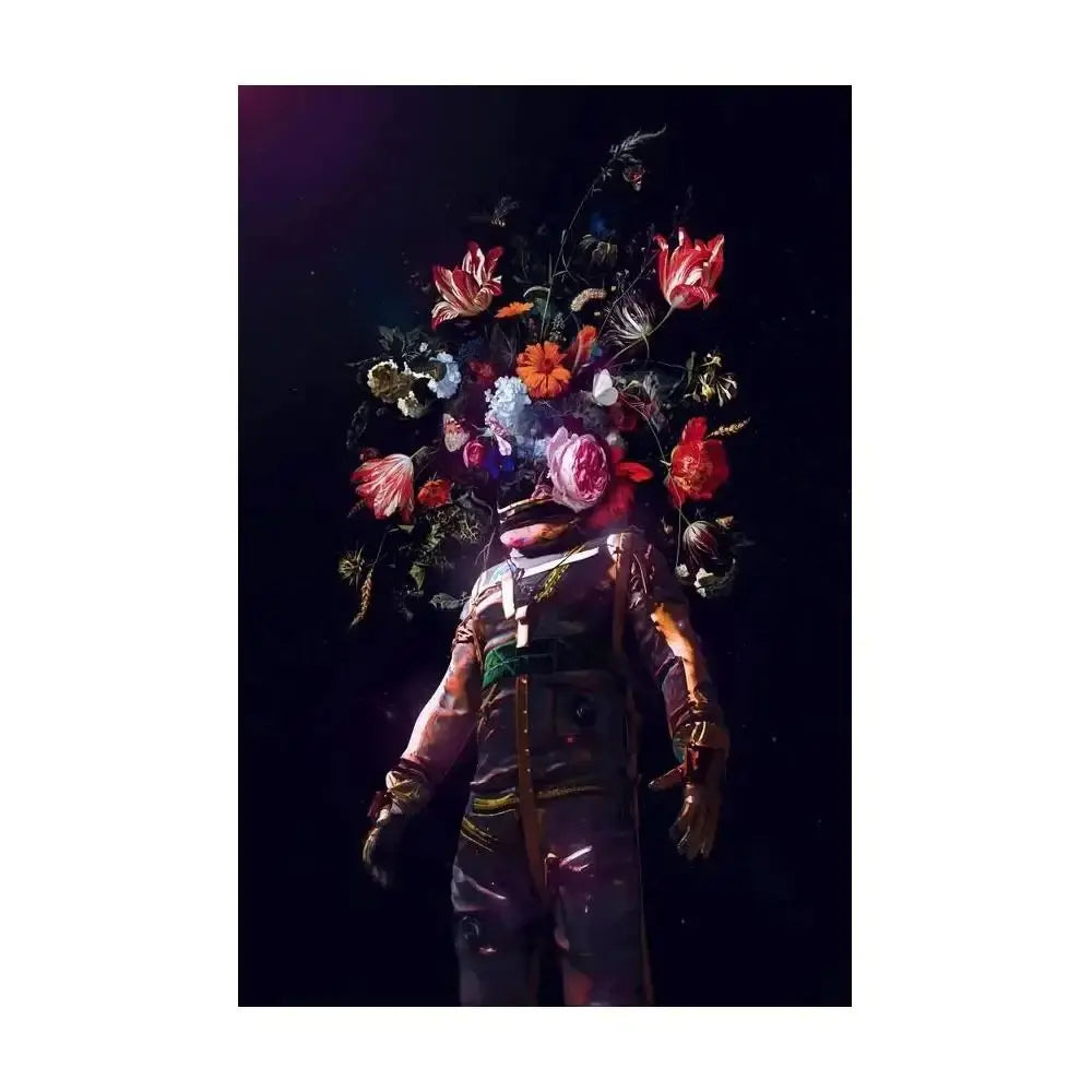 Abstract Astronaut Space Flower Canvas Wall Art Poster | Modern Canvas Wall Art Peaceful Pleasures Health and Wellness