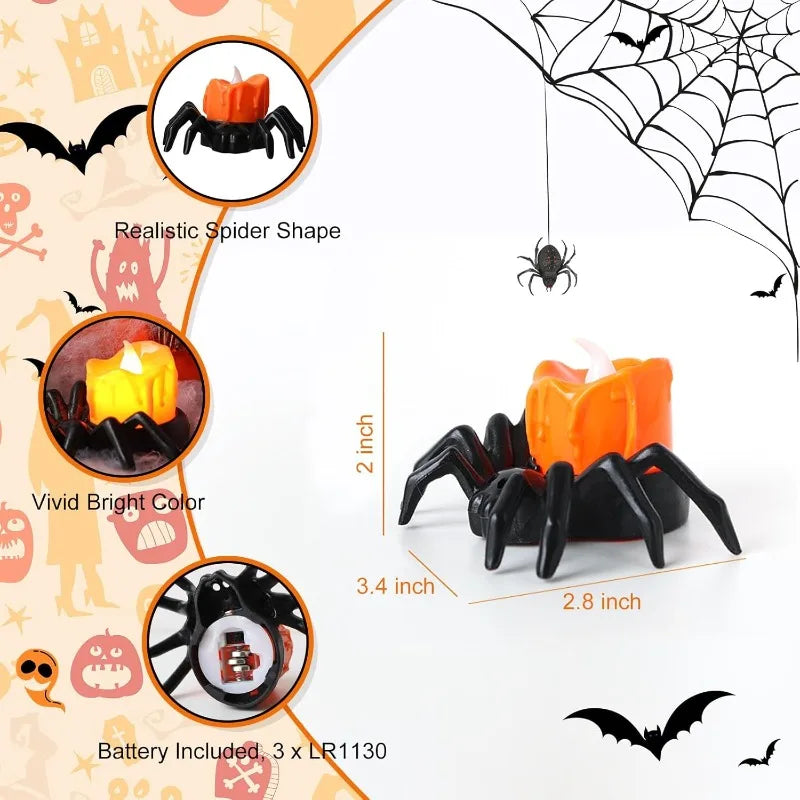 Halloween Spider LED Tea Lights – Flameless Battery Candle Holders