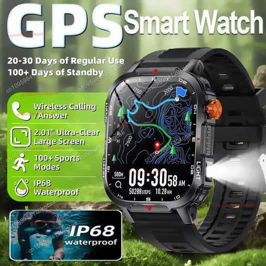 2026 New Military-grade Smart Watch Men GPS Flashlight 3ATM Waterproof Watch Bluetooth Calls 100+ Sports Outdoor Smartwatch Hw12 Peaceful Pleasures Health and Wellness