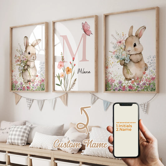 Personalized Butterfly Rabbit 3-Piece Canvas Wall Art | Kids Room Canvas Wall Art Set Peaceful Pleasures Health and Wellness GA-CH387-3pcs 30x40cm Unframed