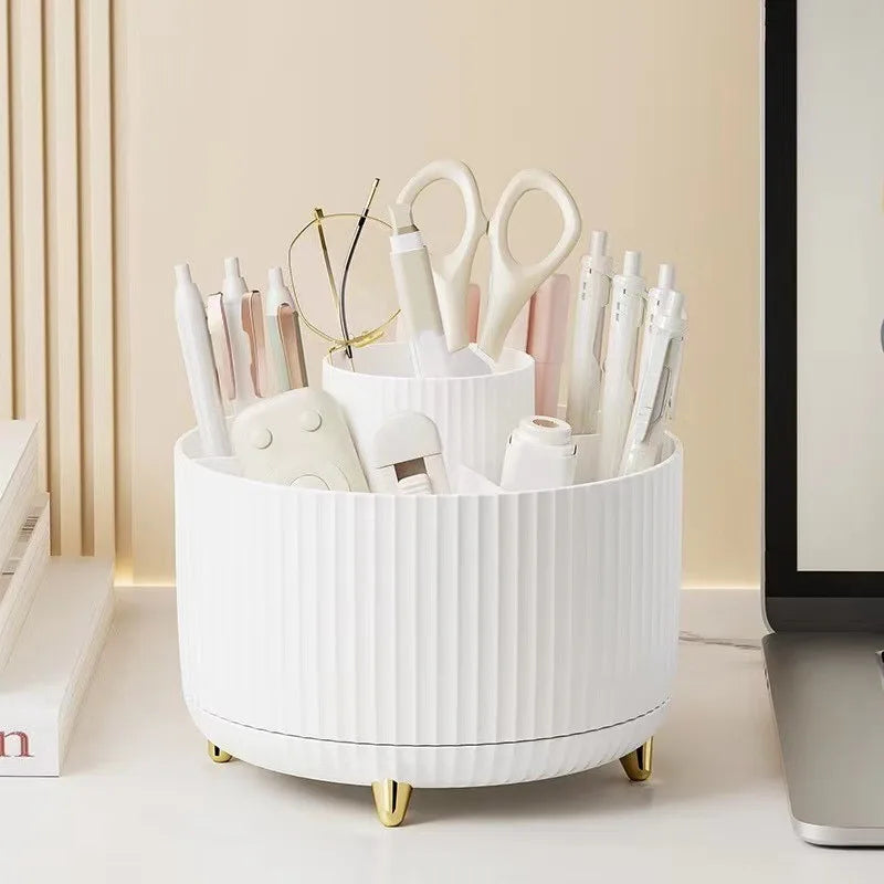 Desk Pencil Pen Holder - 5 Slot 360 Degree Rotating Desk Pen Organizer for Desktop Makeup Storage Stationery Supplies Cup Pot Peaceful Pleasures Health and Wellness WHITE
