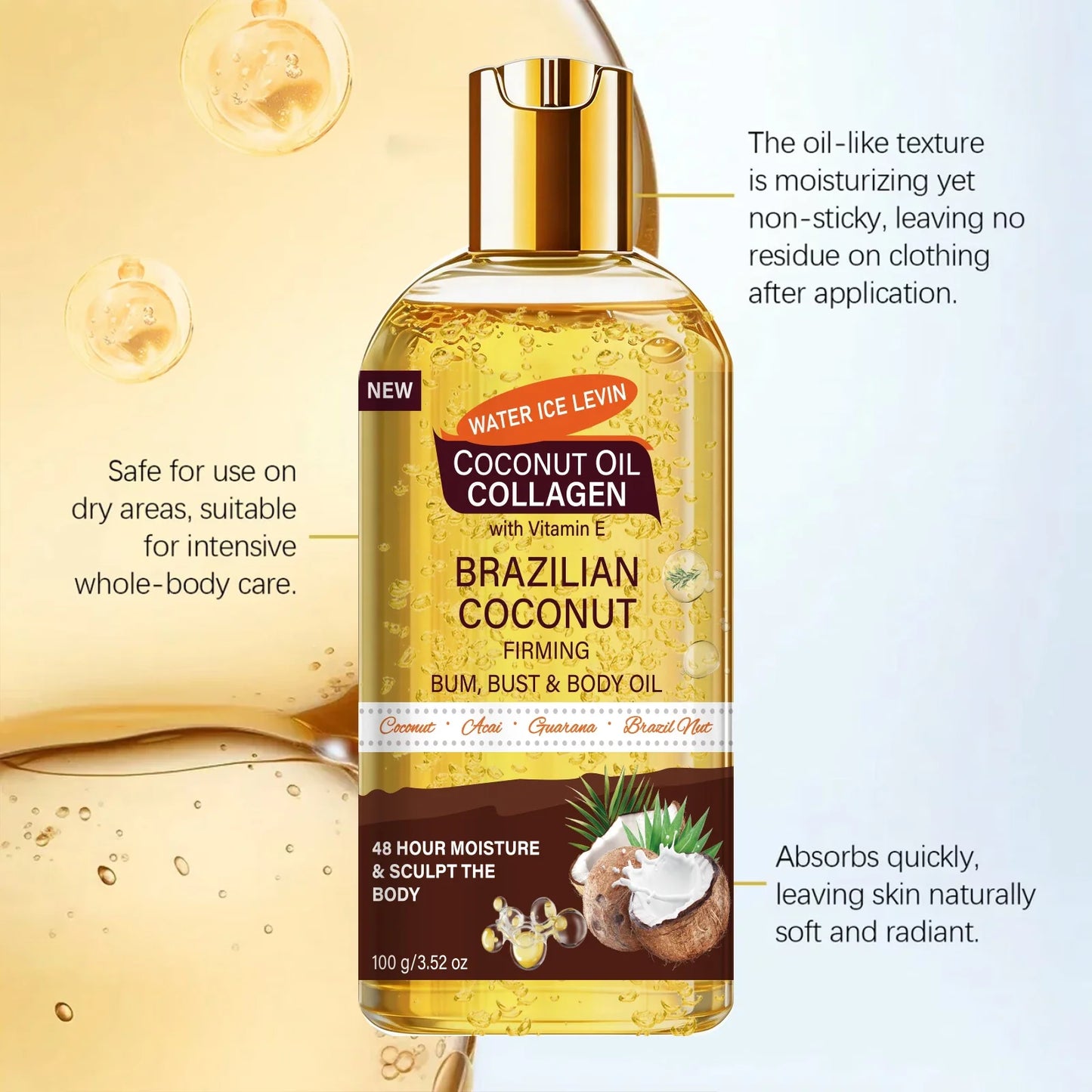 Brazilian Firming Body Oil – Coconut & Collagen Moisturizer