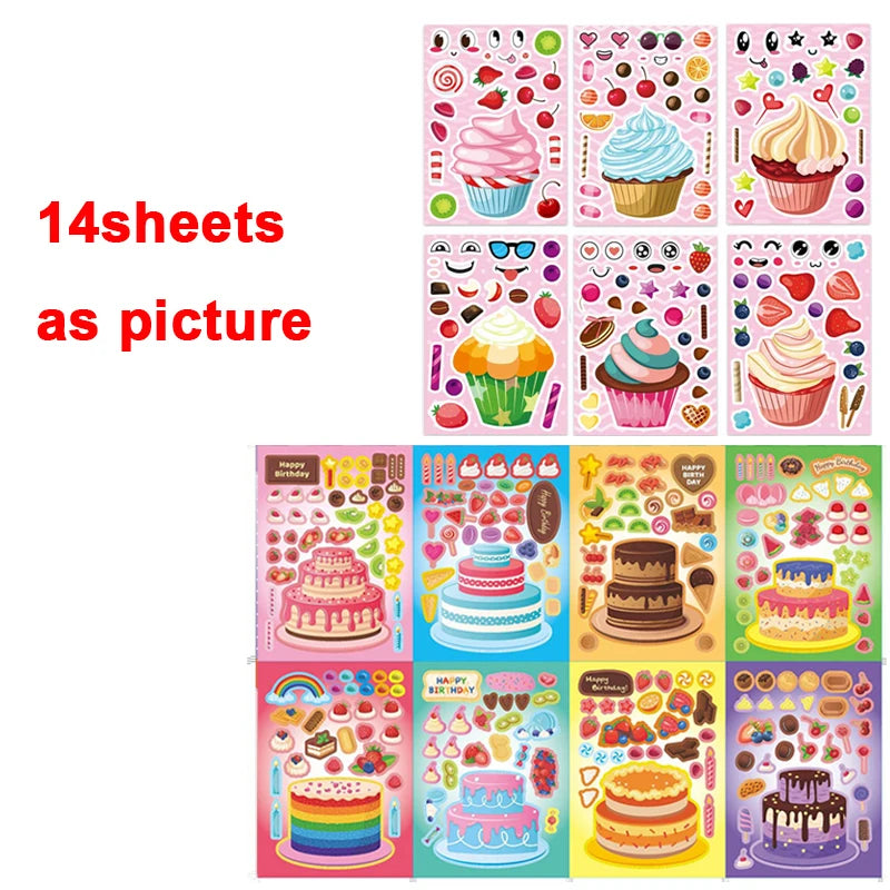 Puzzle Assemble Birthday Cake Stickers Sheets Kids Children Party