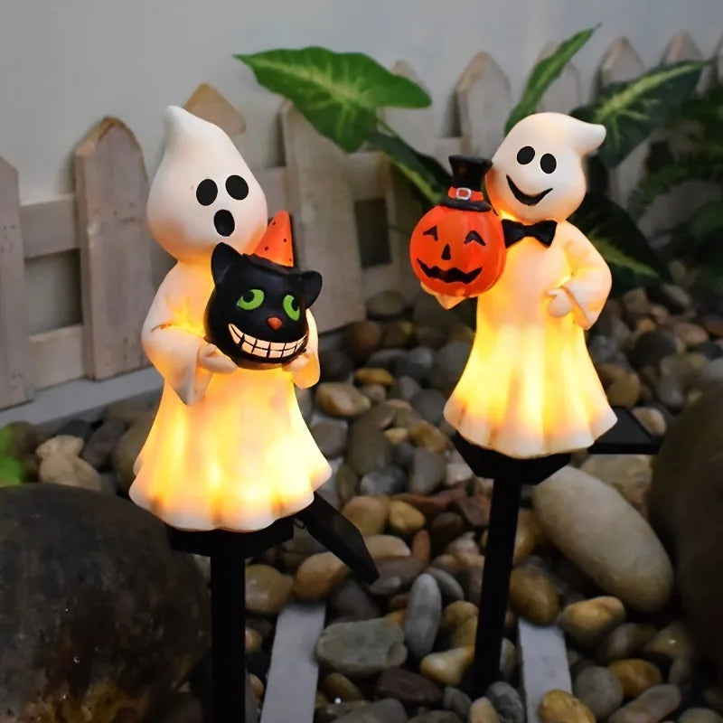 Solar Halloween Pumpkin Garden Stake Lights | Resin Yard Decor