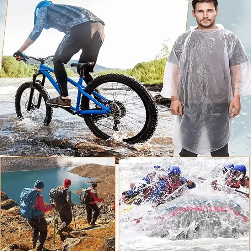 6-Pack Disposable Waterproof Rain Poncho | Clear Hooded Raincoat