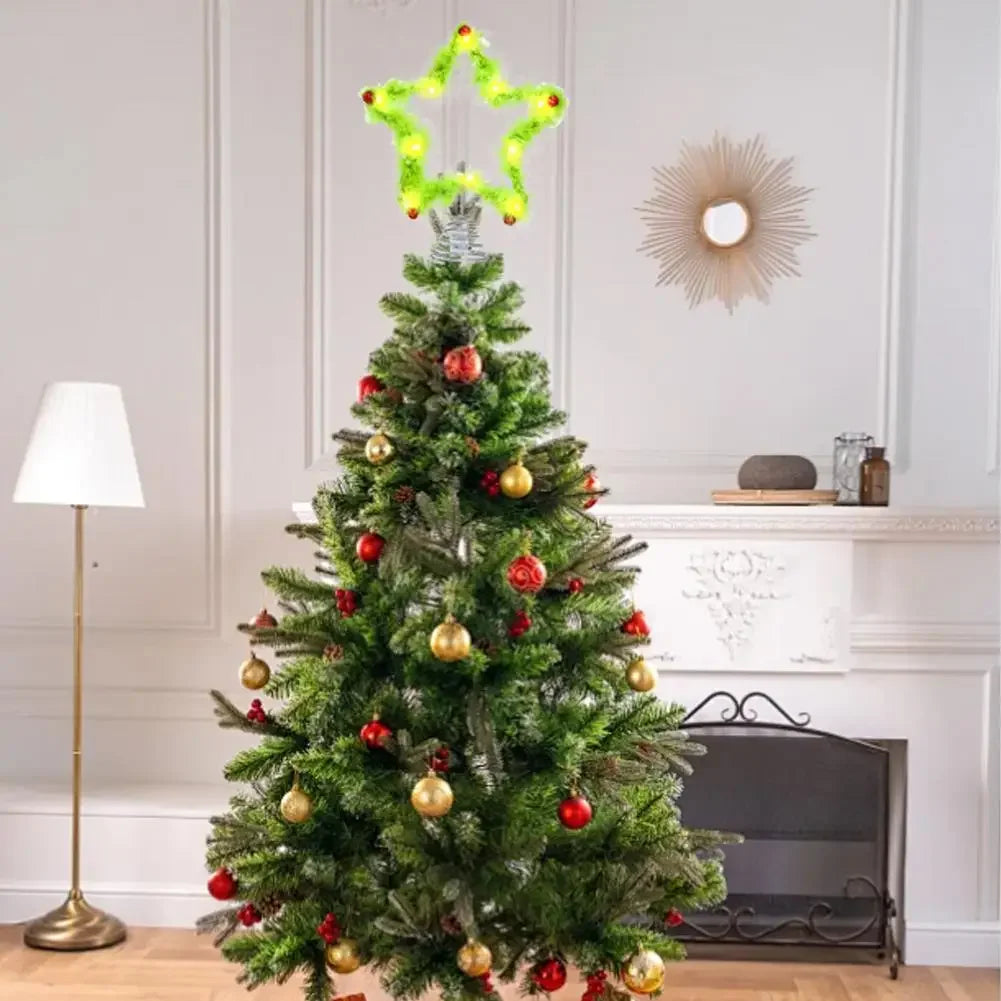 Christmas Fuzzy Grinch Star Tree Topper Iron Green Plush Holiday Festive Creative Home Party Decor Ornament Peaceful Pleasures Health and Wellness