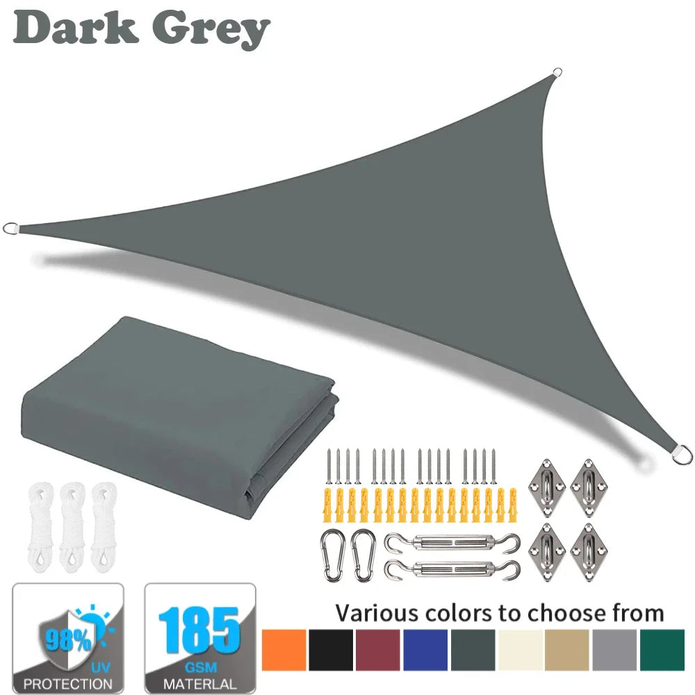 Triangle Sun Shade Sail Canopy – 98% UV Block + Fixing Kit