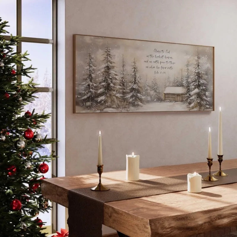 Christmas Bible Verse Wall Art Prints, Luke Christian Scripture Quote Winter Wonderland Artwork Horizontal Large Poster Peaceful Pleasures Health and Wellness