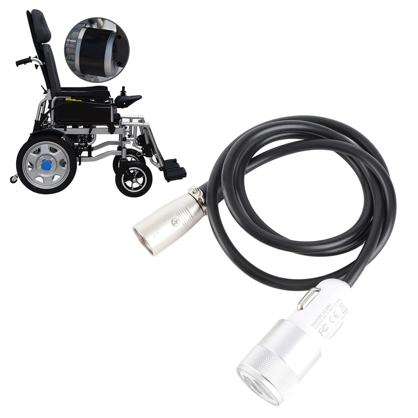 Wheelchair Joystick Controller Charging Cable Electric Motor Power Fast Charging Line Accessory 12‑24V Peaceful Pleasures Health and Wellness Default Title