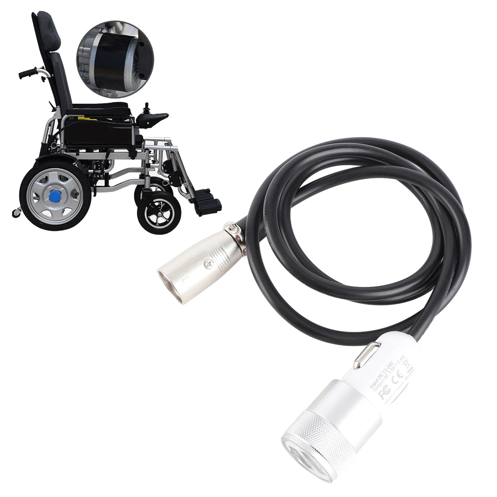 Wheelchair Joystick Controller Charging Cable Electric Motor Power Fast Charging Line Accessory 12‑24V Peaceful Pleasures Health and Wellness Default Title