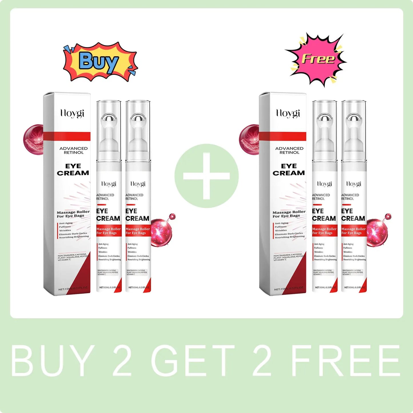 Retinol Eye Cream Anti-Puffiness Lightening Dark Circles Eye Bags Remove Fade Fine Lines Firming Moisturizing Eyes Care Serum Peaceful Pleasures Health and Wellness Buy 2 Get 2 Free