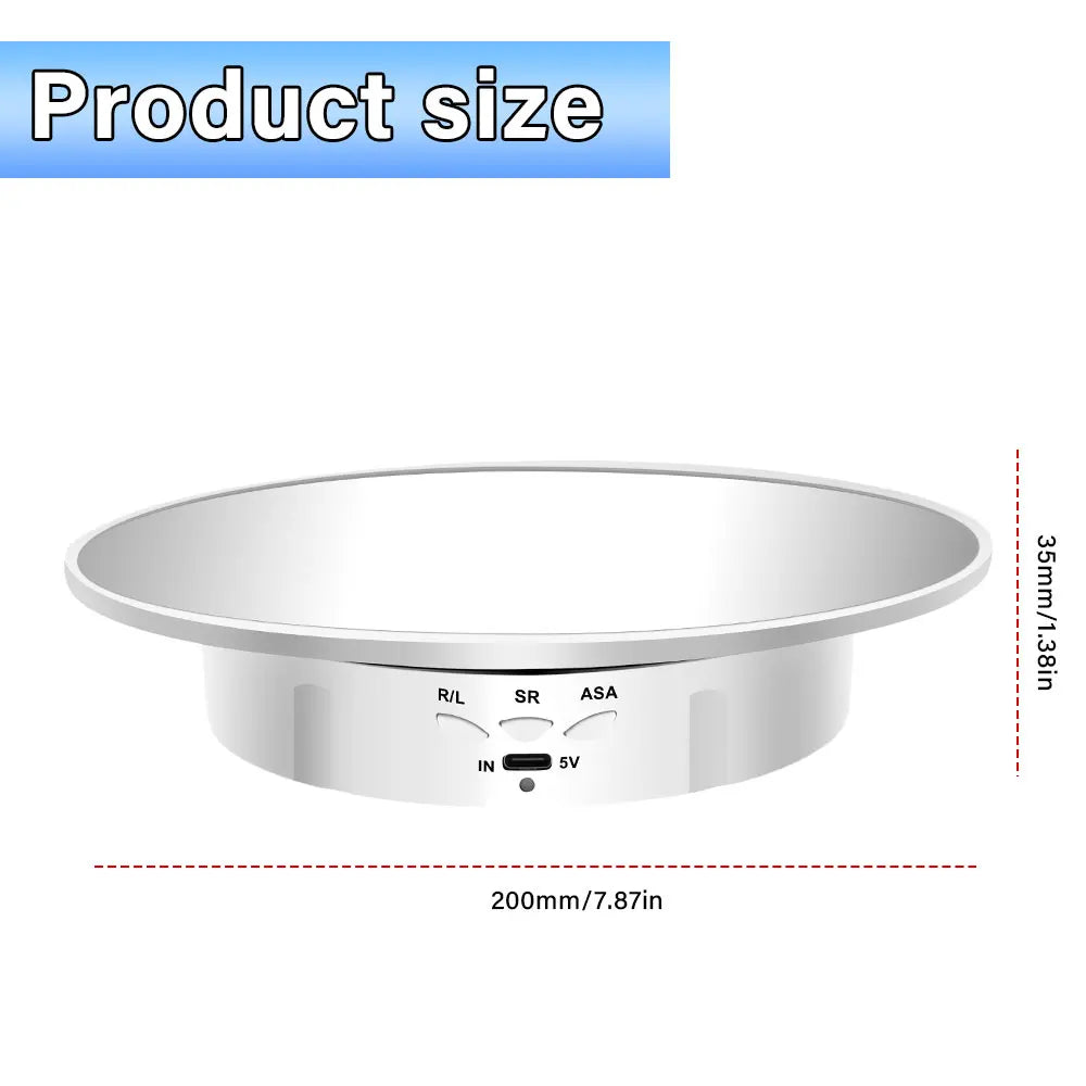 Max Load 4KG Multifunctional Rotating Display Stands Electric Turntable 360° Rotation Noiseless Rotating Table Jewelry Stand Peaceful Pleasures Health and Wellness 200MM-White-Mirror