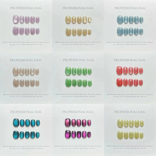 10pcs Handmade Press on Nails Short Cat Eye Fake Nails for Women Girl Wearable Shiny Cat Eye Sweet Korean Style False Nails Peaceful Pleasures Health and Wellness