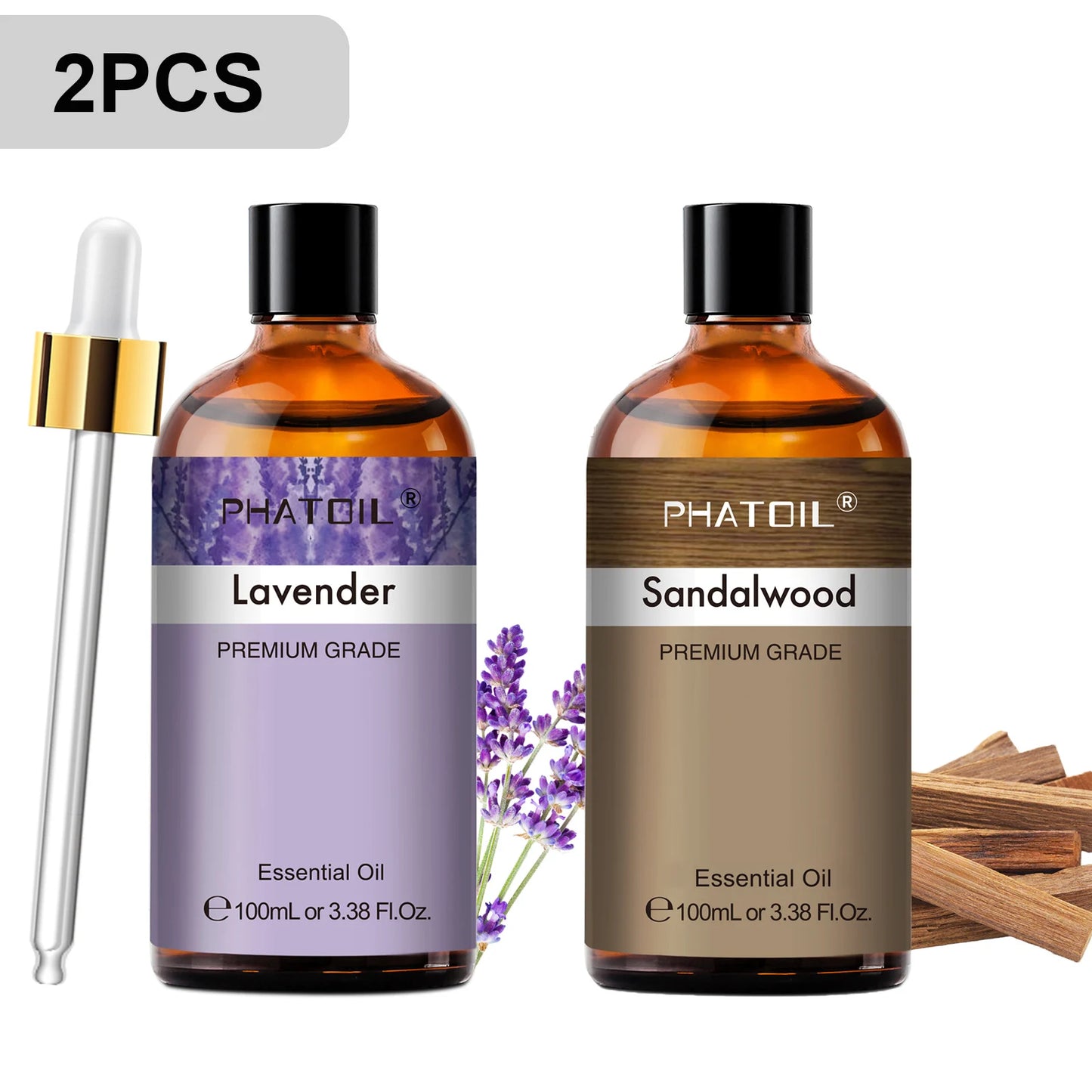 PHATOIL 2pcs/1pcs Lavender Aromatherapy Essential Oil For Diffuser,Candle Making-100ml Eucalyptus Jasmine Vanilla Cinnamon Oils Peaceful Pleasures Health and Wellness Lavender Sandalwood 100ml