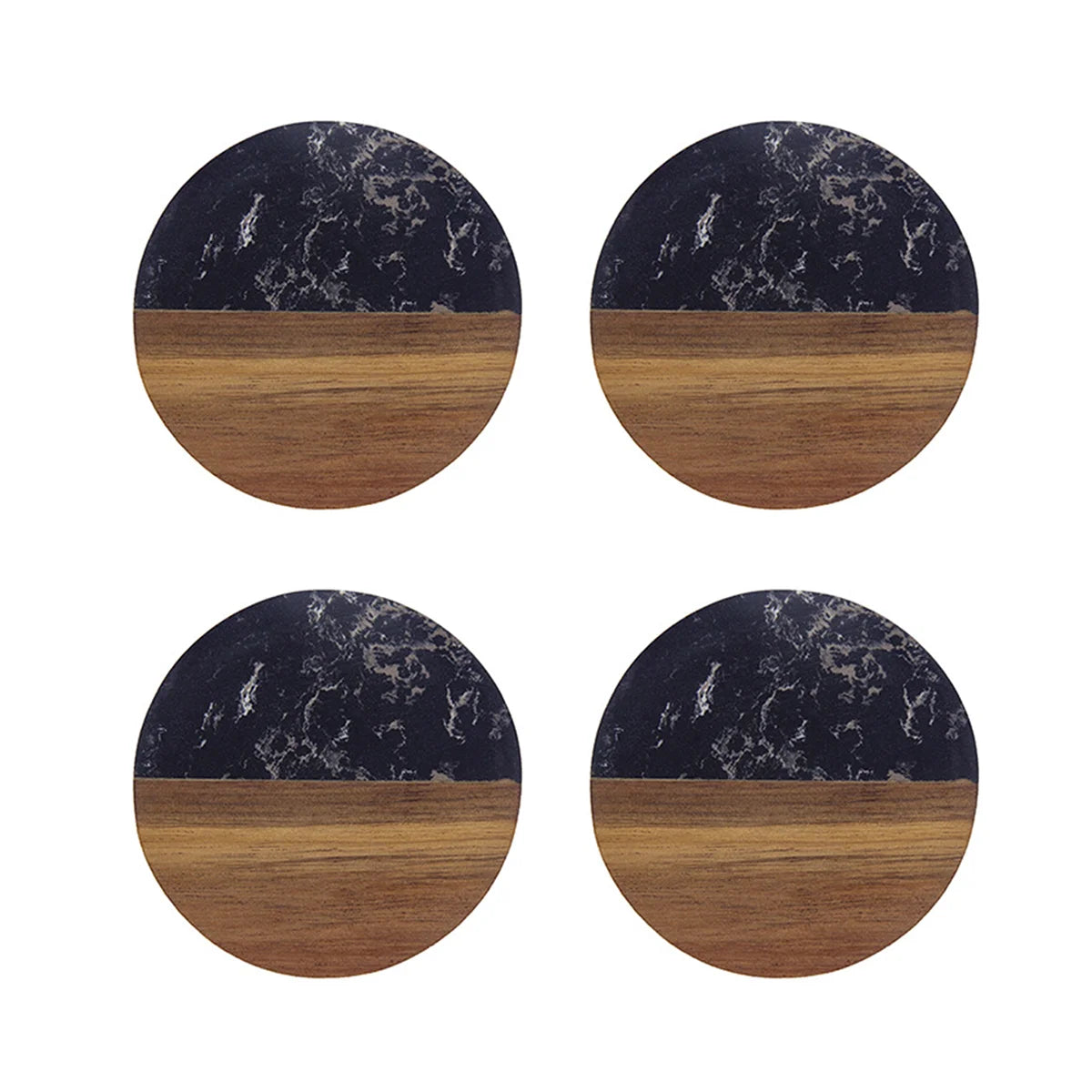 Stylish Wooden and Marble Coaster Set, Elegant Design for Coffee Tables, Durable, Perfect for Protecting Your Furniture Peaceful Pleasures Health and Wellness Black Circle 4 pcs