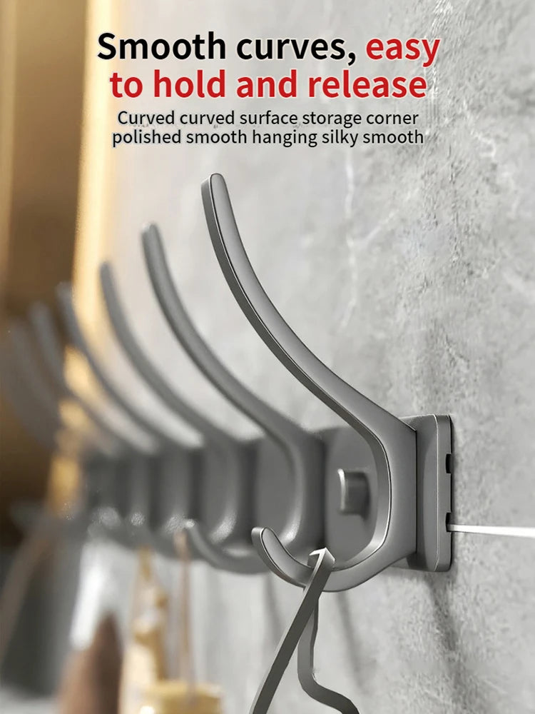 No-Drill 6-Hook Aluminum Wall Coat Hanger Rack | Bedroom & Kitchen