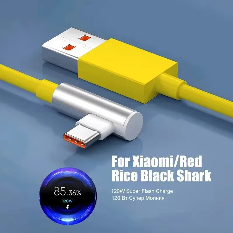90° Elbow USB-C Cable 120W Fast Charging for Xiaomi Redmi