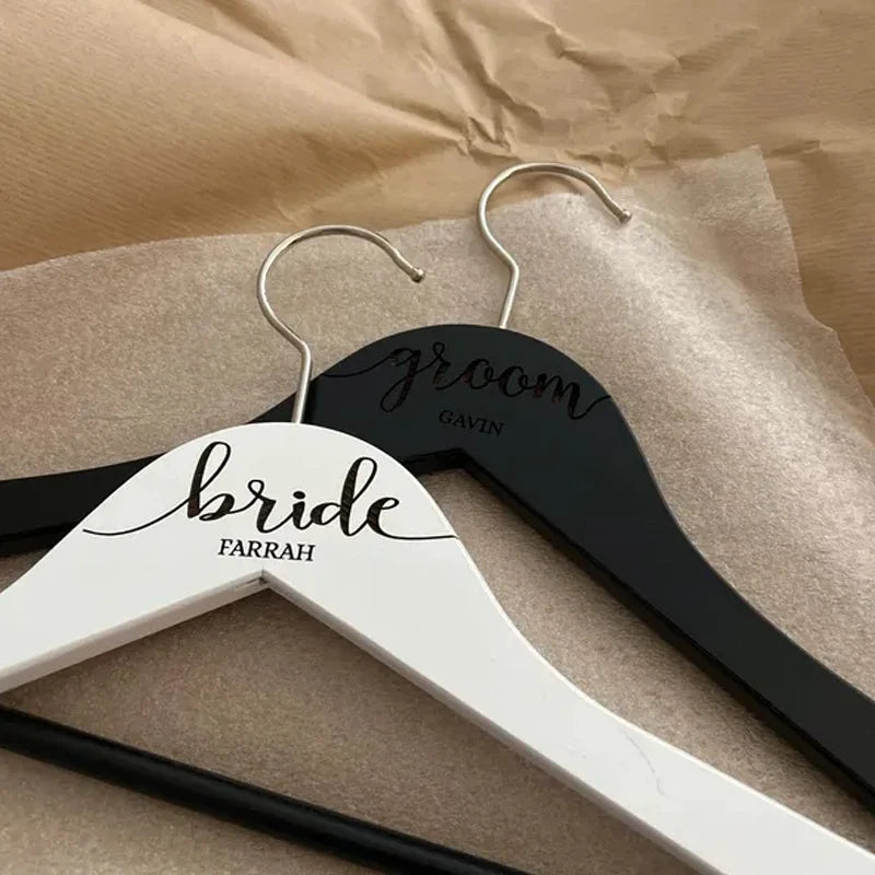 Personalized Bride & Groom Engraved Wood Hangers | Set of 2 Personalized Wedding Hanger Peaceful Pleasures Health and Wellness