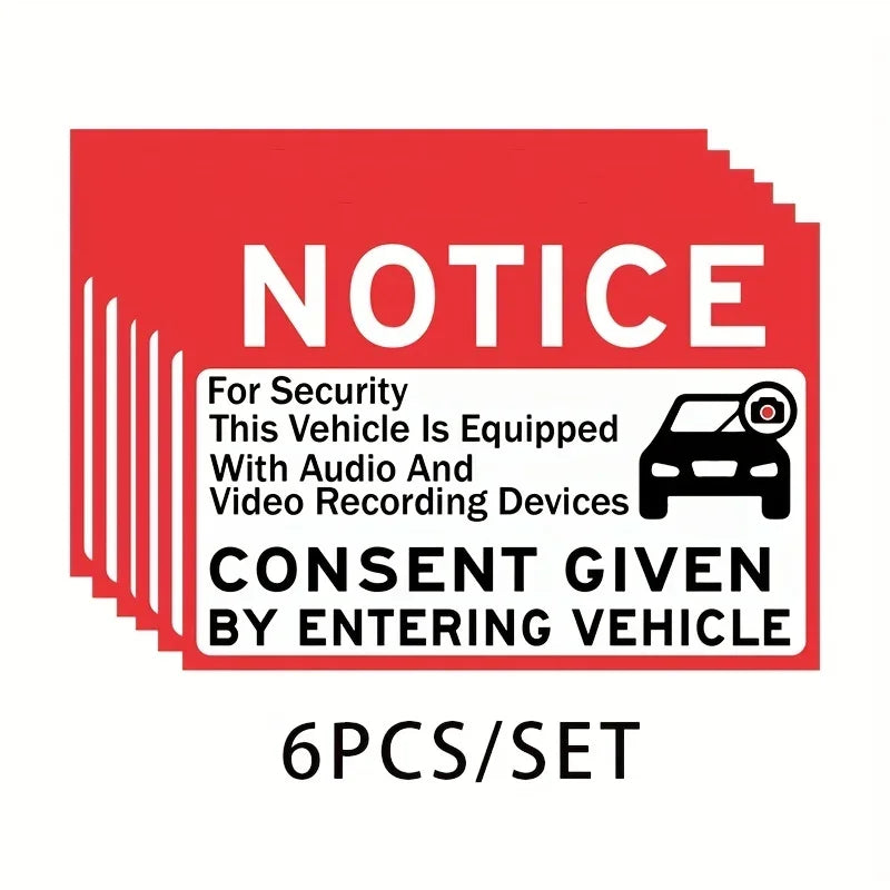 6pcs/set Notice Vehicle Is Equipped With Audio And Video Recording Devices Consent By Entering Car Sticker Peaceful Pleasures Health and Wellness