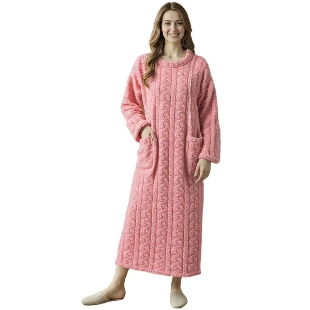 Women's Flannel Nightgown | Thick Fleece Long Sleeve Night Dress Flannel Nightgown Peaceful Pleasures Health and Wellness M Pink