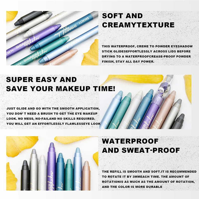 8 color pearl eyeshadow pencil, self-sharpening pencil eyeliner, undercover pencil, does not smudge, waterproof and long-lasting Peaceful Pleasures Health and Wellness