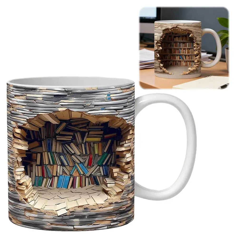 3D Bookshelf Mug Coffee Cup With Creative Design Peaceful Pleasures Health and Wellness