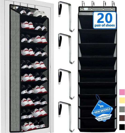 70-Pound Capacity 10-Tier Over-Door Shoe Organizer with Bamboo Baffles, Holds 20-30 Pairs, Grey/Black Peaceful Pleasures Health and Wellness United States