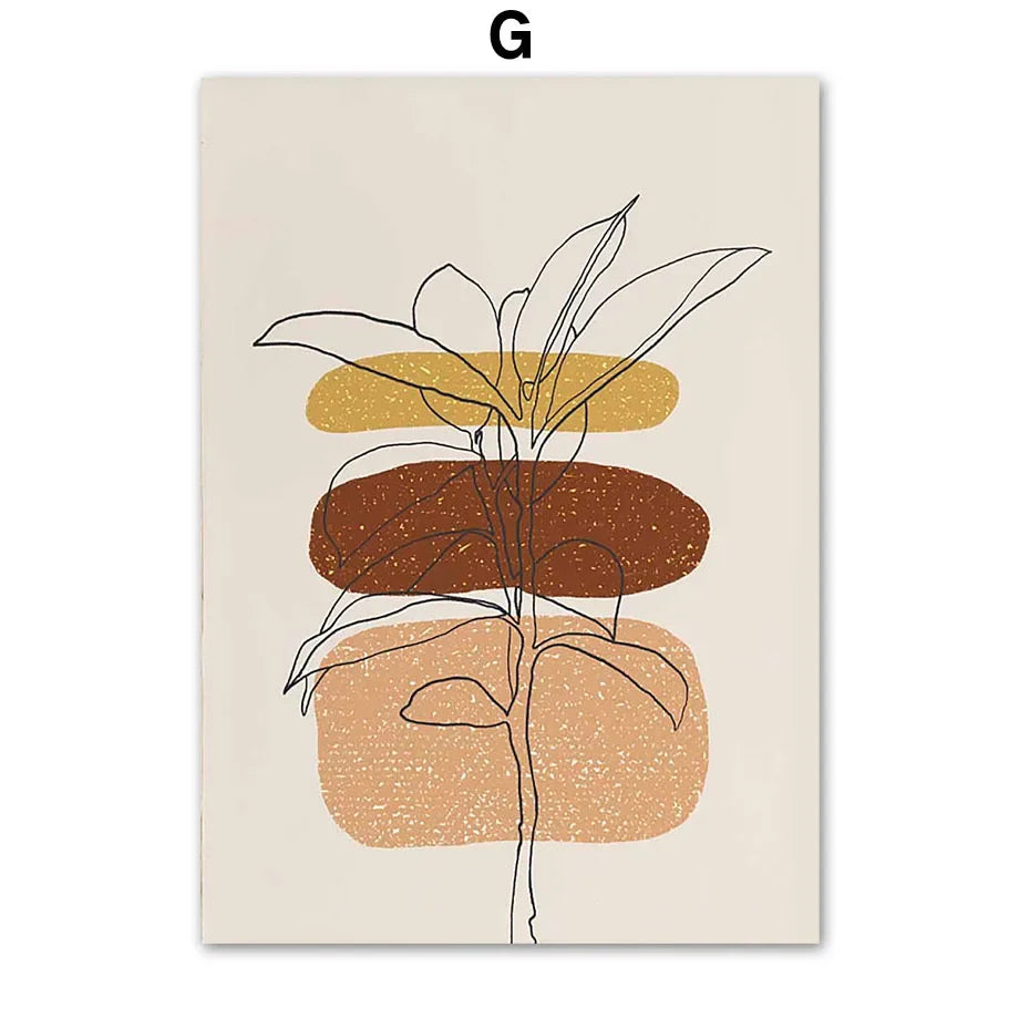 Boho Abstract Canvas Wall Art | Beige Terracotta Line Art Print