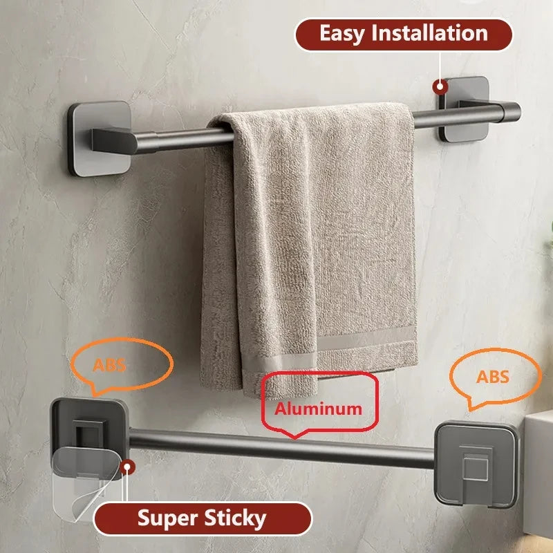 No-Drill Suction Cup Towel Bar | Wall Mount Aluminum Rack