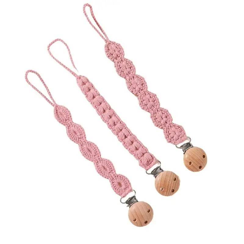 Baby Pacifier Holder Clips with Wooden Teether Beads – 3-Pack