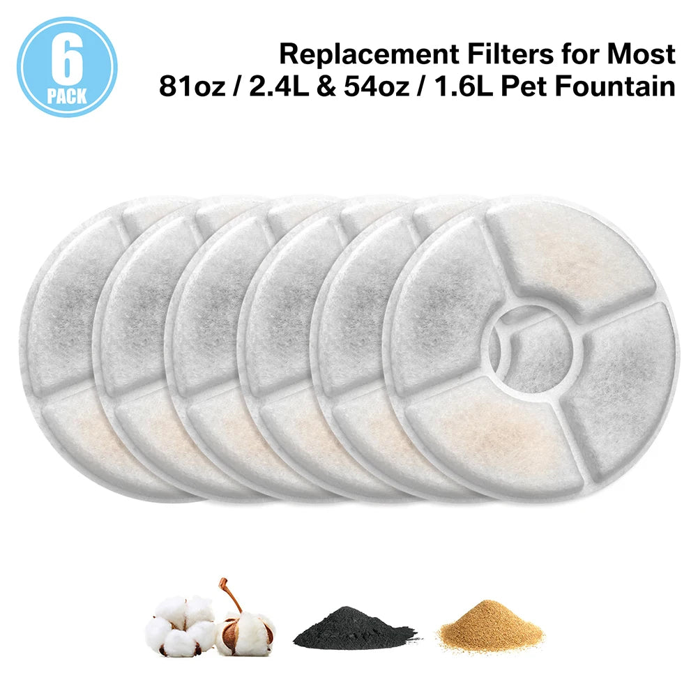 Cat Water Fountain Filters for 1.6-2.4L Cat Water Fountain Replacement Pet Filter with Acticated Carbon and Coconut Shell Cotton Peaceful Pleasures Health and Wellness 6Pcs