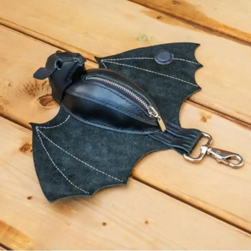 PU Leather Bat Coin Purse & Bat Keychain | Zippered Wallet