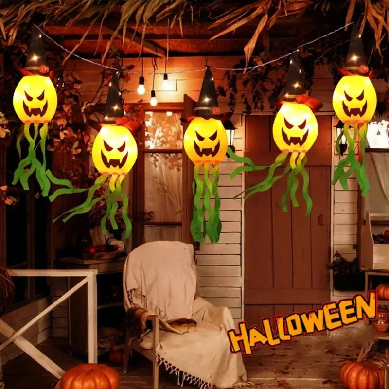 Halloween LED Ghost Hat Pumpkin Hanging Lantern Flashing Light