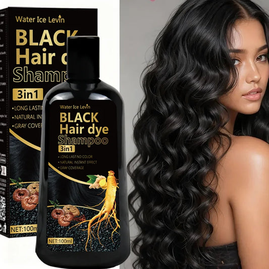 Black Hair Dye Shampoo 3-in-1 | Ginger & Biotin Gray Coverage Hair Dye Shampoo Peaceful Pleasures Health and Wellness
