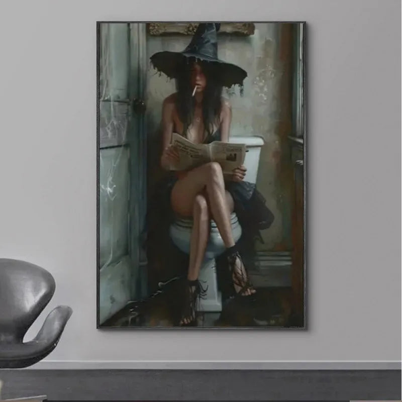 Witch & Cigarette Halloween Canvas Poster | Unframed Wall Art Canvas Wall Poster Peaceful Pleasures Health and Wellness