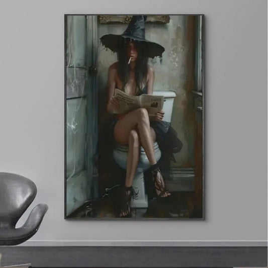 Witch & Cigarette Halloween Canvas Poster | Unframed Wall Art Canvas Wall Poster Peaceful Pleasures Health and Wellness