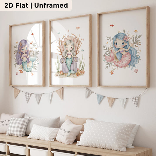 3-Piece Mermaid Queen Canvas Wall Art Print | Kids Room Decor Canvas Wall Art Set Peaceful Pleasures Health and Wellness CH028-3pcs 60x80cm Unframed