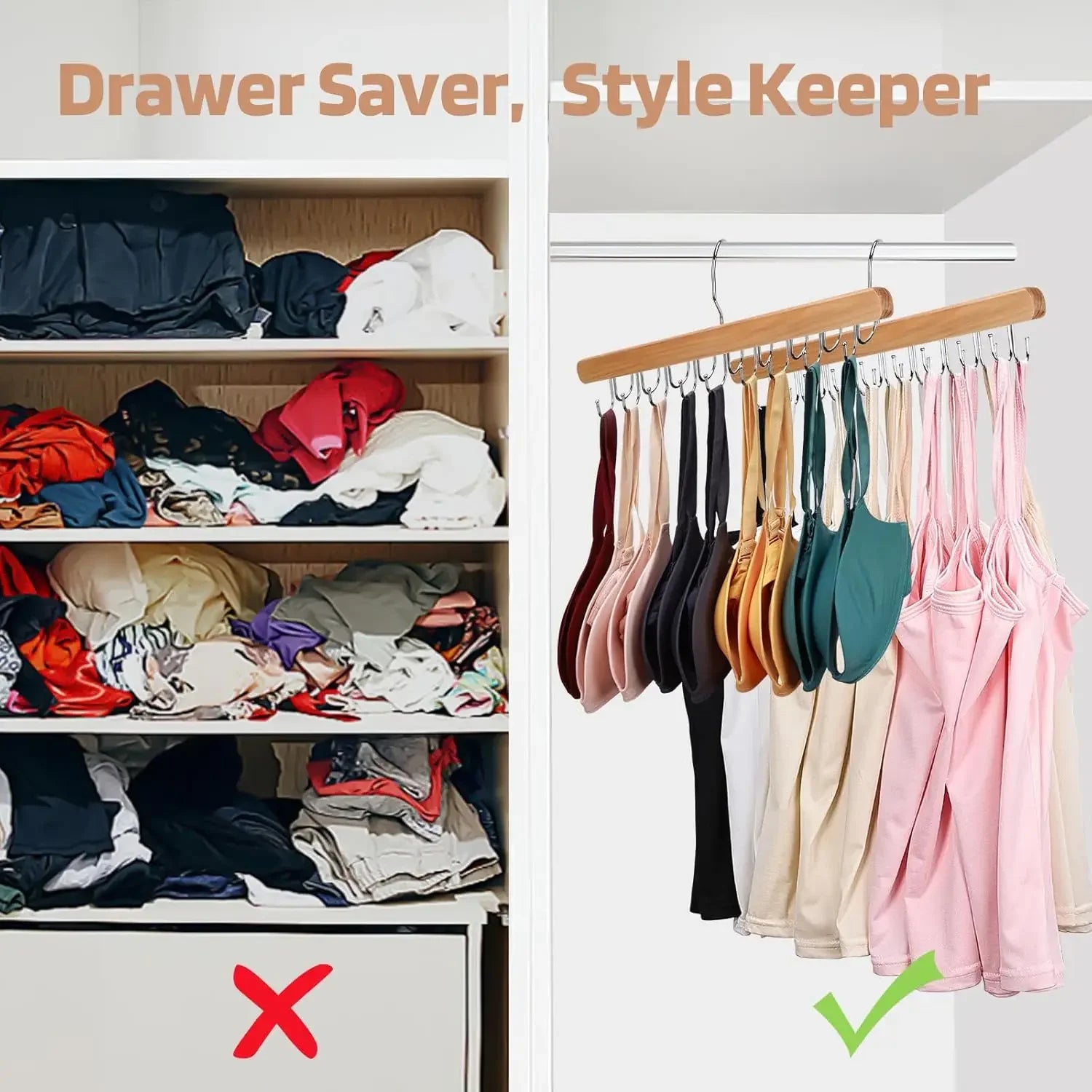 2 Pack Wooden Bra Hanger with 36 Foldable Hooks, 360° Rotating Design for Space Saving Closet Storage Peaceful Pleasures Health and Wellness